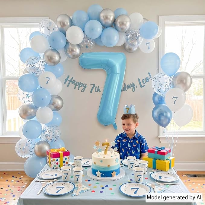 Pearlescent Blue Number 7 Balloon 40 Inch, Giant Light Blue Mylar Foil Balloon - Image 3