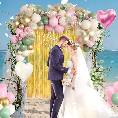 Sage Green Pink White Gold Balloons Garland Arch Kit - Image 7