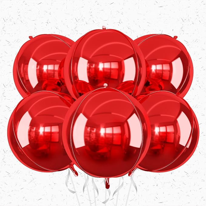 6Pcs Red Round Foil Balloons, Giant 4D Round Ball Balloons, 22 Inch Metallic by Adorely