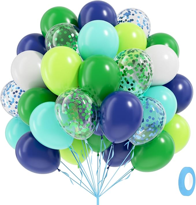 60pcs 12inch Blue and Green Balloons by Leraqertra