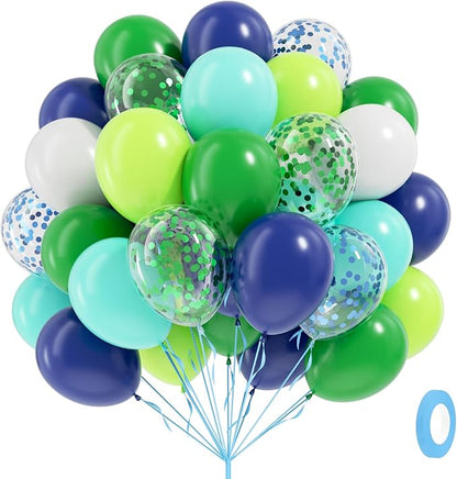 60pcs 12inch Blue and Green Balloons by Leraqertra