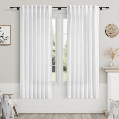 White Linen Curtains 61 Inch Length by Nanspring