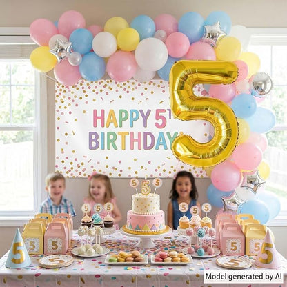 Gold Number 5 Balloon 40 Inch, Shiny Foil Decors - Image 7