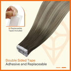 Full Shine Insert Tape in Hair Extensions Color 4 Medium Brown Fading To 7 Brown and 80 Blonde Hair Extensions 24 Inch Invisible Virgin Tape in Extensions Intact Aligned Cuticles 10Pcs 25Grams
