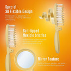 Mini Detangler Travel Hair Brush with Mirror, Makaron Hair Brushes for Women, Men and Kids, Unique 3D Flexible Design for All Hair Types, Styling Accessory, Travel Essentials for Women (POPULARYELLOW)