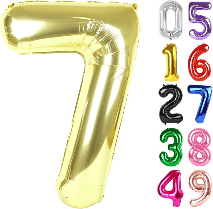 Light Gold Number 7 Balloon 40 Inch, 7th Birthday Decorations Men Women | Foil by IWERP