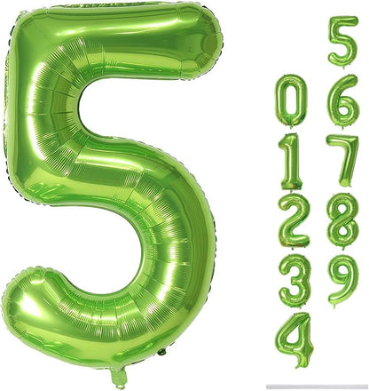 Green Number 5 Balloon for Girls Boys, 40 Inch Large Number 0-9 Foil Mylar by Lingqiang