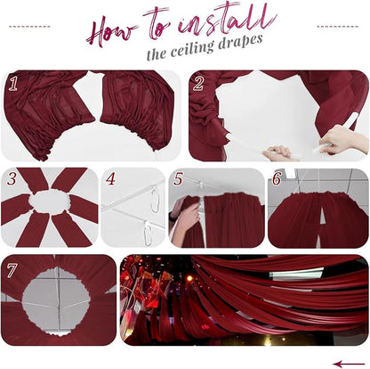 6 Panels Burgundy Ceiling Drapes - Image 7