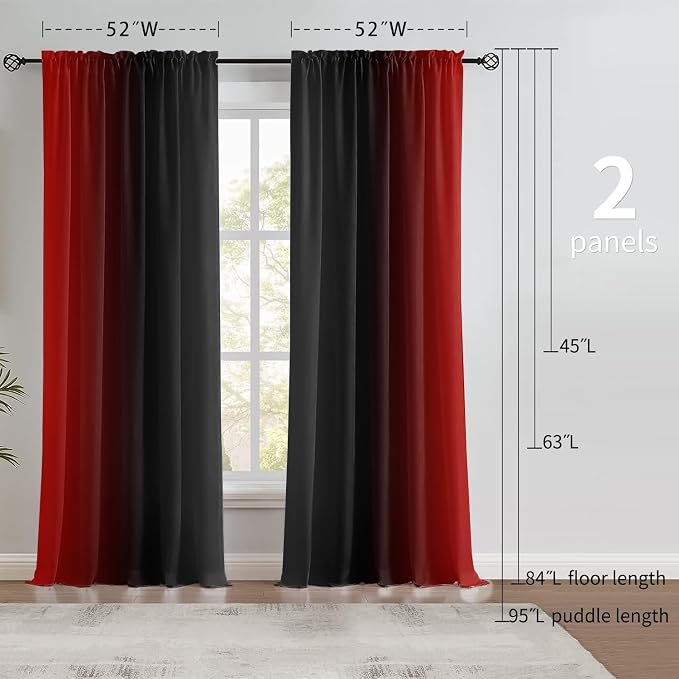 Red and Black Ombre Curtains 72 inches Length - Image 5