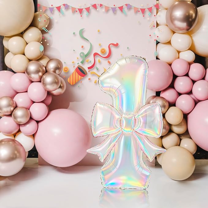 40 Inch Number 1 Balloon with Bow, Coquette Aesthetic Foil Balloon - Image 5