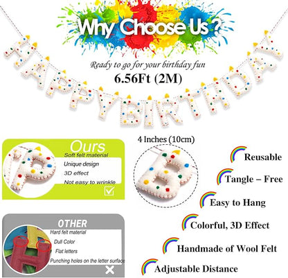 Pre-Strung Confetti Dots Handmade Wool Felt Happy Birthday Banner Garland | 3D - Image 6