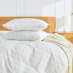 JELLYMONI 100% Natural Cotton Plaid Standard Pillowcases Set, 2 Pack White with Black Grid Geometric Pattern Printed Pillow Covers with Envelope Closure(Pillows are not Included)