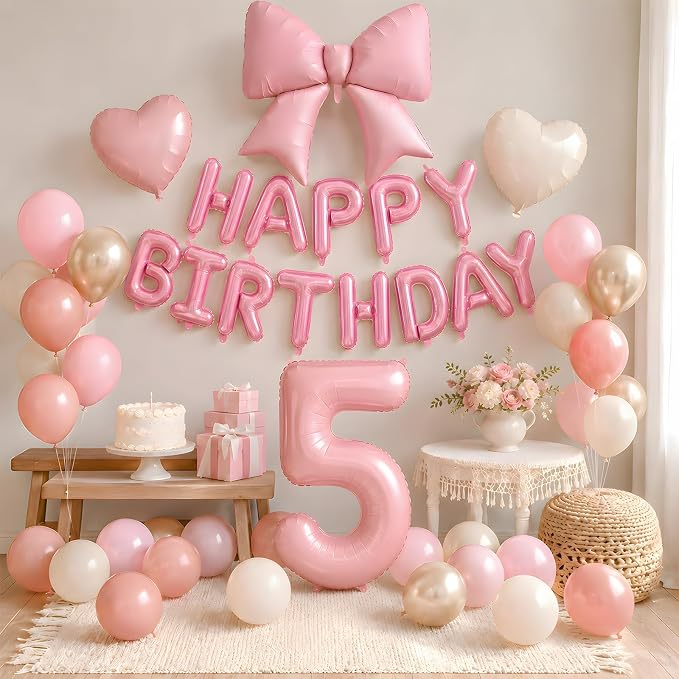 Dusty Pink Number 5 Balloon, 5th Birthday Decorations - Image 4