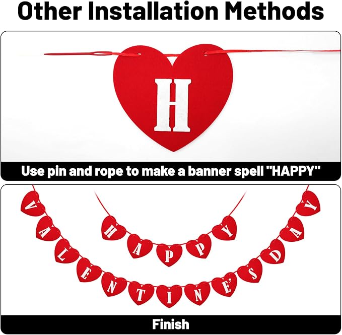 Pre-Strung Happy Valentines Day Felt Banner No DIY Valentines Day Banner | - Image 4