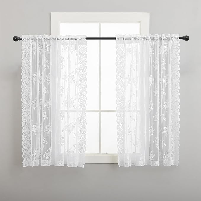 Kotile White Vintage Lace Curtains - Image 2