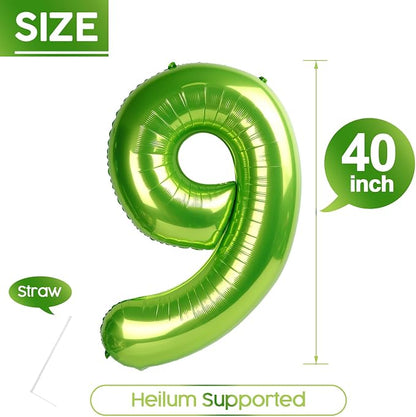 9 Balloon - Light Green Birthday Number Balloons, 40 Inch Party Decorations | - Image 5
