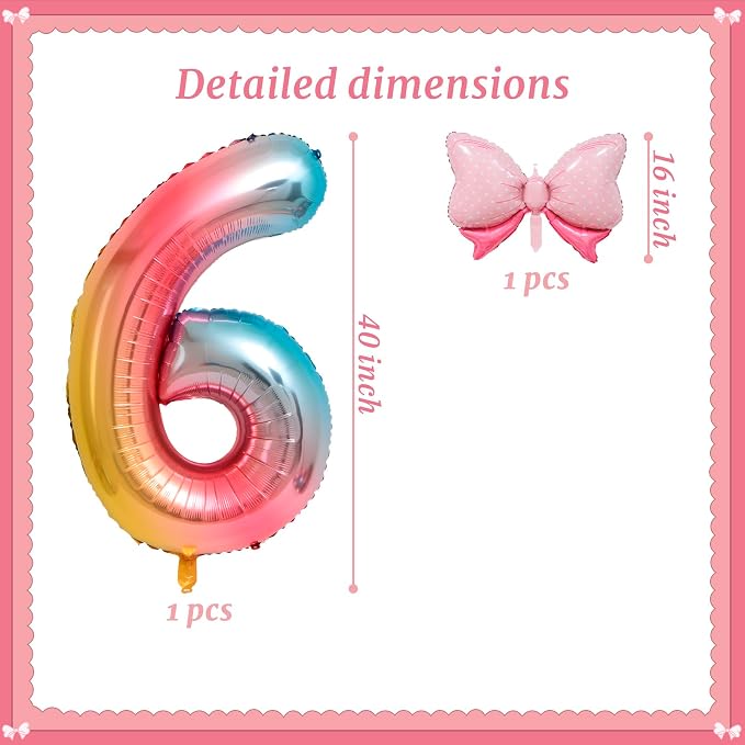 40-Inch Number 6 Gradient Giant Number Balloons And Mini Bow Balloons Foil - Image 2