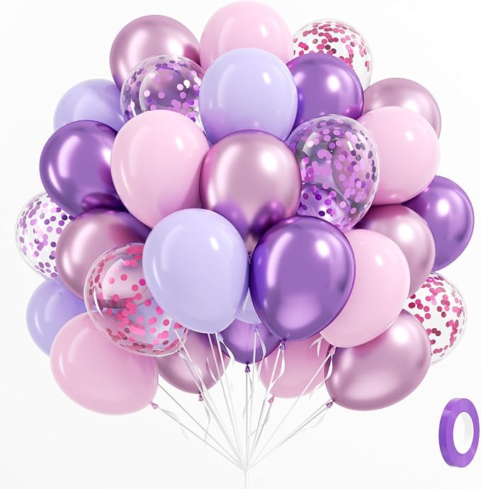 60pcs Pink and Purple Balloons 12inch by BAUANOOY