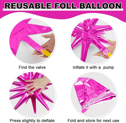 9Pcs Hot Pink Star Balloons, Large Explosion Star Foil Balloons, Metallic Pink - Image 8