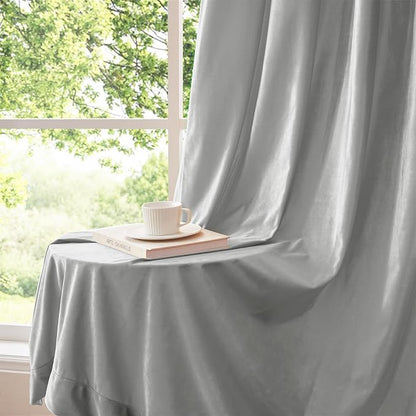 BULBUL Velvet Light Blue Blackout Curtains 96 inch Long - Image 4