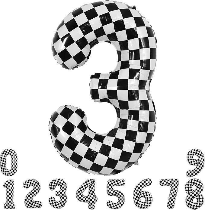 TONIFUL 40 Inch Large Checkered Number 3 Balloon 3rd Birthday Decorations | 3rd by TONIFUL