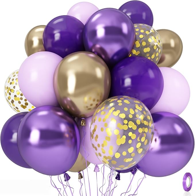 Purple and Gold Balloons, 12 Inch 35PCS Dark Pastel Purple Lavender Balloons by Govpy