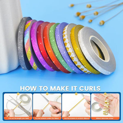 10 Colors Glitter Curling Ribbon Set, Balloon String 1/5" X 10 Yards Per Roll - Image 4