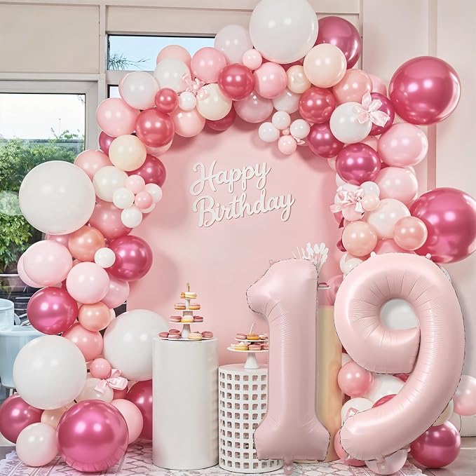 Pastel Pink 19 Balloon Number for Girls, Big Light Blush Pink Foil 1 & 9 Helium - Image 5