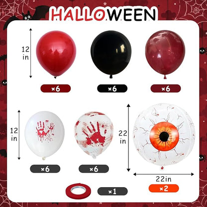 Halloween Bloody Scary Balloons Red Black Hand Print Eye Balloons | 4D Eyeball - Image 2