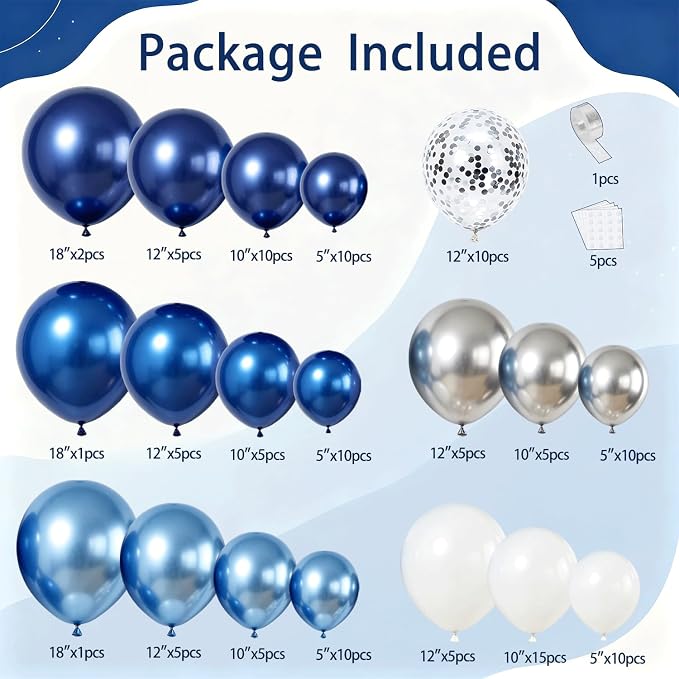 Blue White Silver Balloon Arch Kit, - Image 2