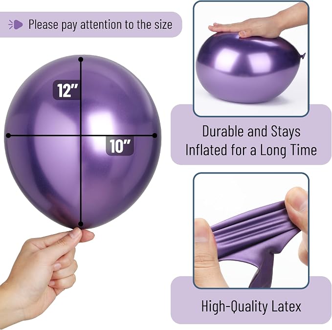 Mr. Pen- Purple Confetti Balloons, 12 Inch, 54 Pack | Latex Metallic Purple - Image 3