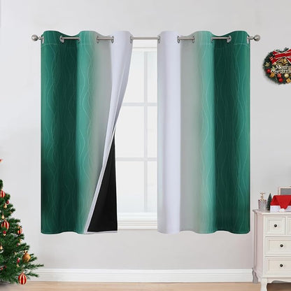 Green and Greyish White Ombre Blackout Curtains 45 Inch Length 2 Panels by ESTELARTEXTILER