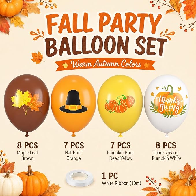 Thanksgiving Balloons, 12 Inch Orange Coffee Brown Yellow White Pumpkin Fall - Image 2