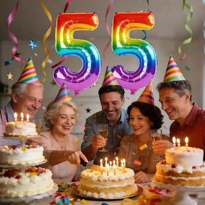 40 Inch Number 55 Balloons for 55th Birthday Party Decorations, 0-100 Rainbow - Image 2