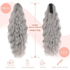 Ponytail Extension, 18 Inch Claw Clip Ponytail Extensions Curly Wavy Ponytail Hair Extension Jaw Clip on Pony Tails Hairpiece for Women Fluffy Natural Synthetic for Daily Use (Silver Grey)