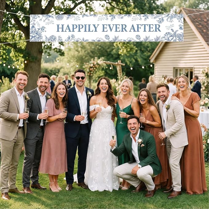 Happily Ever After Banner Blue Bridal Shower Decorations Wedding Banner | - Image 5