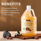 1 Gallon Jojoba Oil EWG Verified - 100% Pure Jojoba Oils Bulk Cold Pressed Unrefined Hexane Free Virgin Golden jojoba Carrier Oil for Hair Skin Massage DIY Natural Body Moisturizer