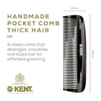 Kent 12T Black Graphite Pocket Comb - Handmade Wide Tooth Hair Comb for Men, Women, and Kids - Travel, Beard, and Mustache Comb - Saw Cut and Hand Polished Made in England