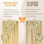 DOORES Hair Extensions Seamless Clip in Real Human Hair, DirtyBlonde Highlight Golden Blonde 24 Inch 120g 7pcs, Human Hair Extensions Skin Weft Remy Straight Hair Invisi Edge Hair Extensions