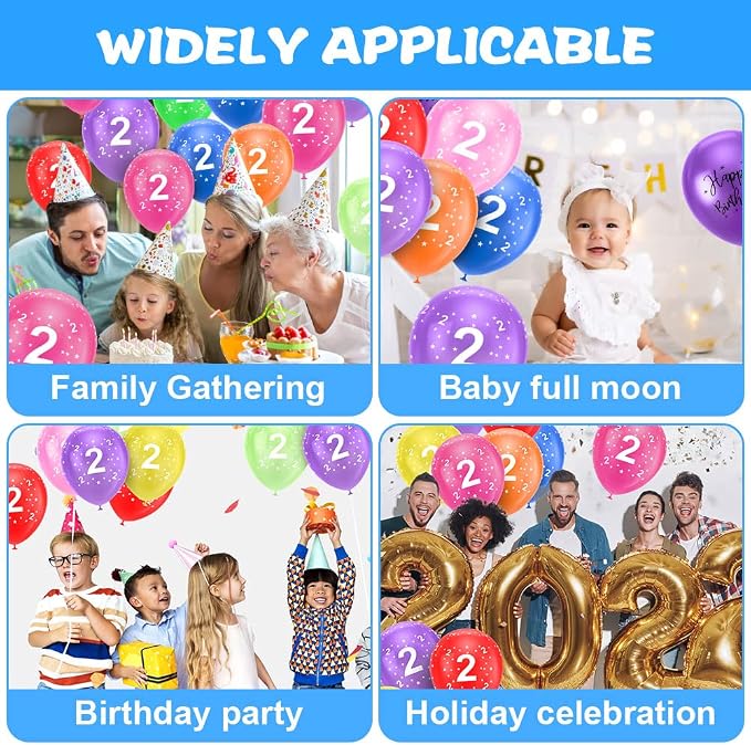 Ainiv 2nd Birthday Balloons 18PCS, 12inch Numbers Printed Latex Balloons | 2nd - Image 4