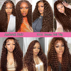 Anderah Chocolate Brown Deep Wave Lace Front Wigs Human Hair 200 Density 13x6 HD Lace Frontal Wigs Curly Human Hair Wig For Women Pre Plucked with Natural Hairline 4# Brown Color (28inch)