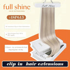 Full Shine Clip in Human Hair Extensions Ash Blonde Mix Platinum Blonde Seamless Clip in Hair Extensions Human Hair Straight Hair Invisible Soft with PU Weft 14 Inch 8 Pcs 120 G