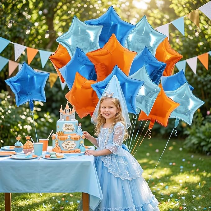 TONIFUL 15 Pack Blue Light Blue Orange Star Foil Balloons | 18 Inch Mylar Star - Image 5