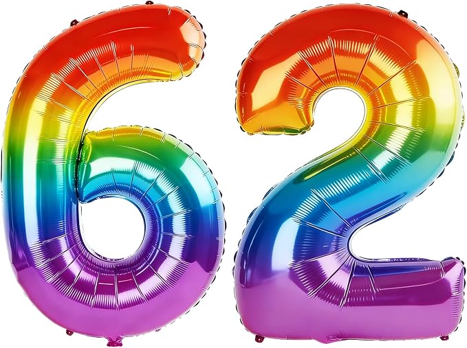 40 Inch Number 62 Balloons for 62nd Birthday Party Decorations, 0-100 Rainbow by FOBELEC