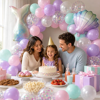 Mermaid Balloons for Girls Party Decor | 12 Inch Pink Purple Mermaid Theme - Image 9