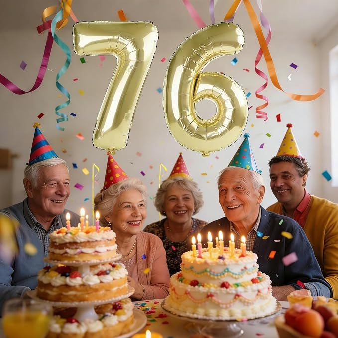 40 Inch Number 76 Balloons for 76th Birthday Party Decorations, 0-100 Champagne - Image 2