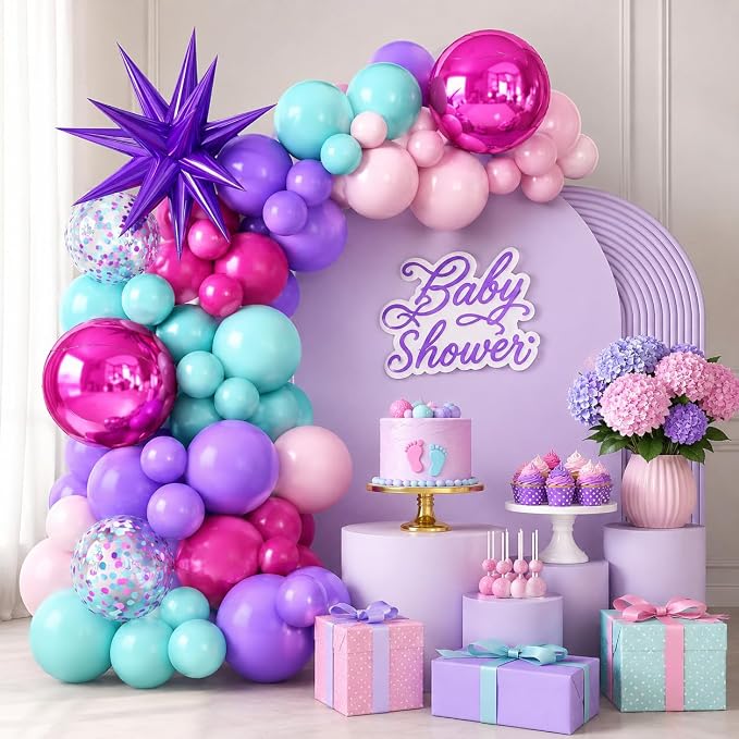 Pink and Teal Blue Balloon Arch Garland Kit - Image 7