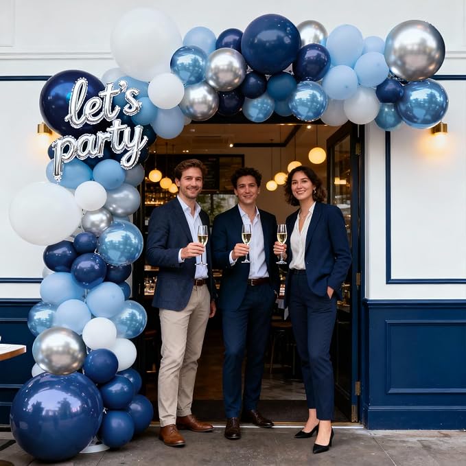 Navy Light Metallic Blue Silver White Balloons Arch Kit 129 Pcs | Baby Shower - Image 6