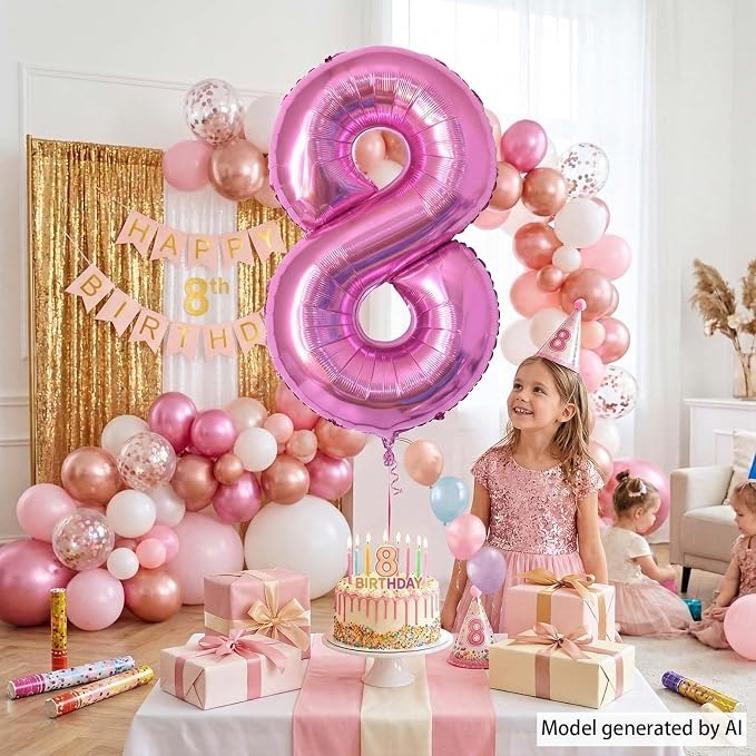 Pink Number 8 Balloon 40 Inch, Shiny Metallic Numeral - Image 2