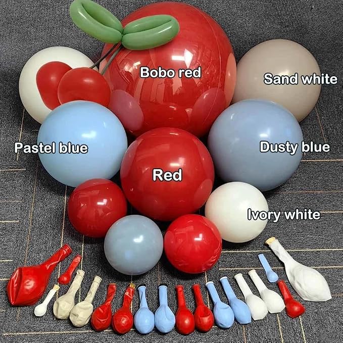 Red Blue Cherry Balloon Arch Kit Double Stuffed, Ruby Red Dusty Light Blue - Image 3